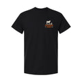 Black tee, front, with the Sagebrush Ranch calf logo on the left chest
