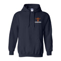Navy hoodie, front, with the Veldhuis Dairies cow logo on the left chest